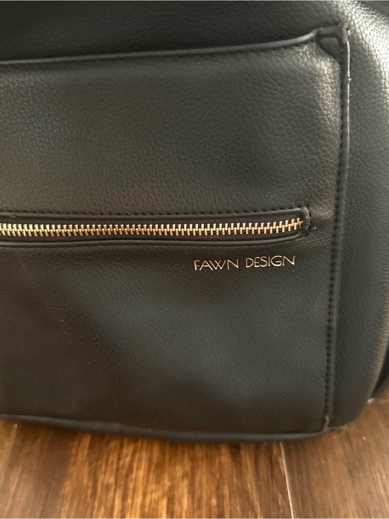 Fawn Design Black Leather backpack/ shoulder strap diaper bag with Gold Zipper main image 5